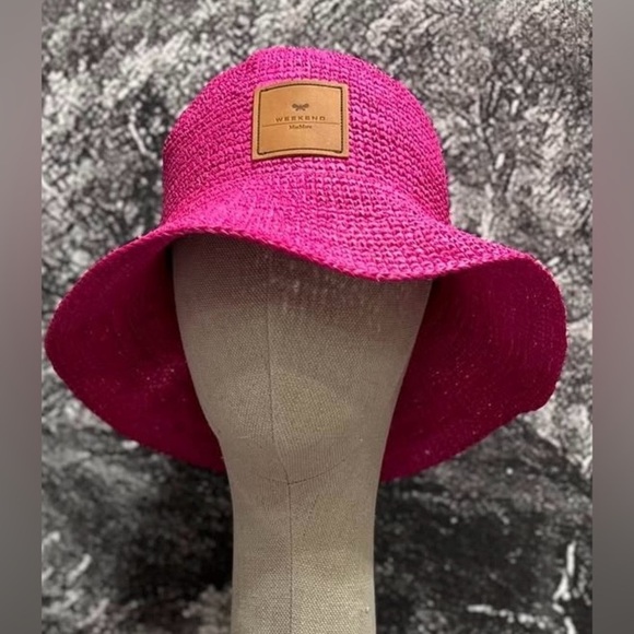NWOT Max Mara Weekend Label-cut Logo Raffia Cloche Size: M/L Spring/ Summer Pink - Picture 1 of 11